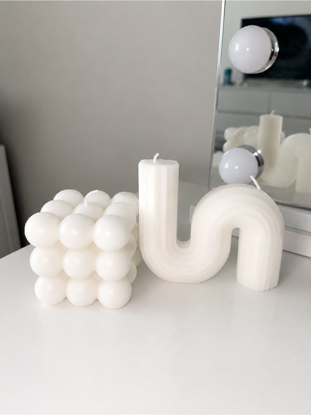 Decorative White Bubble & Curved Accent Candles - Set of 2